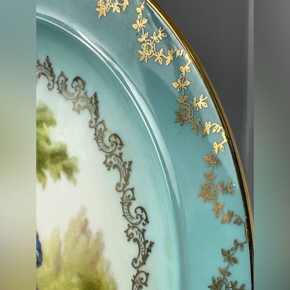 West Germany Rembrandt 10.5" Dinner Plate by Gloria Fine Porcelain Gilt - Picture 4 of 7